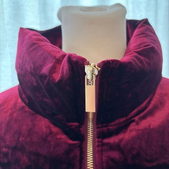 SAKS FIFTH AVENUE BLACK LABEL Burgundy Velvet Full Zip Puff Jacket Zip Pockets L - Picture 7 of 10